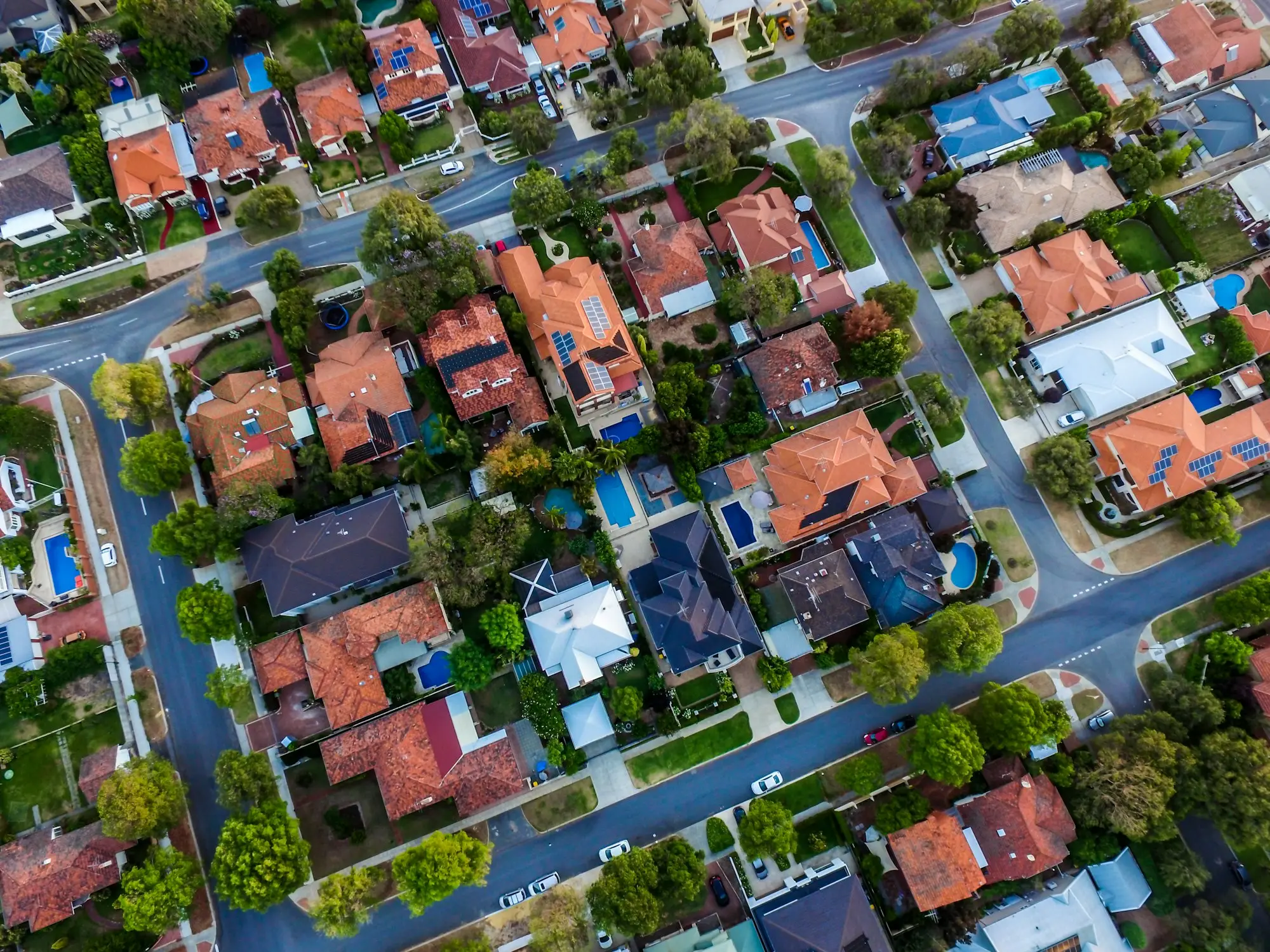 Aerial view of suburban houses